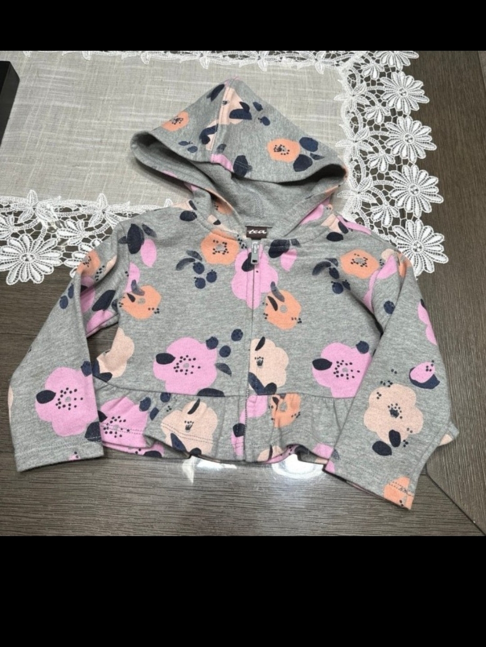 Tea Collection Grey Floral Hoodie with Pink & Peach Flowers